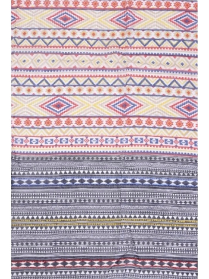 Embroidered Cotton Kilim Pattern Scarf - Yellow