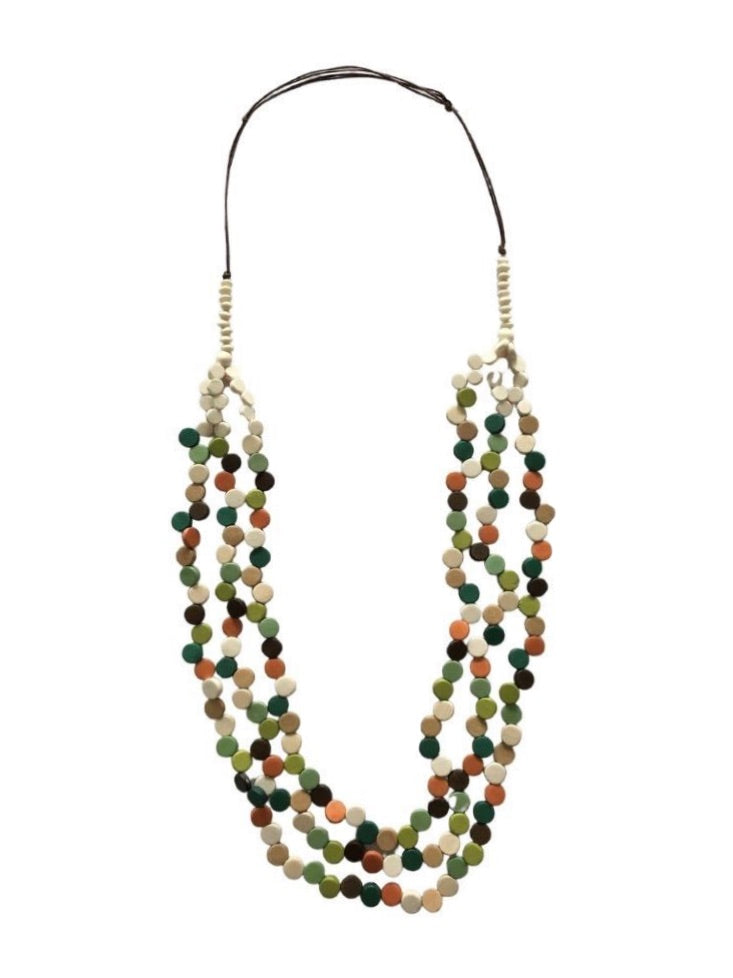 Whimsical 3-Layered Multi-Coloured Small Round Wooden Beaded Necklace N6-2551FMAY
