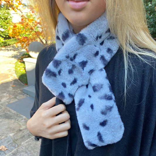 Faux Fur Animal Print Neck Wrap - Grey