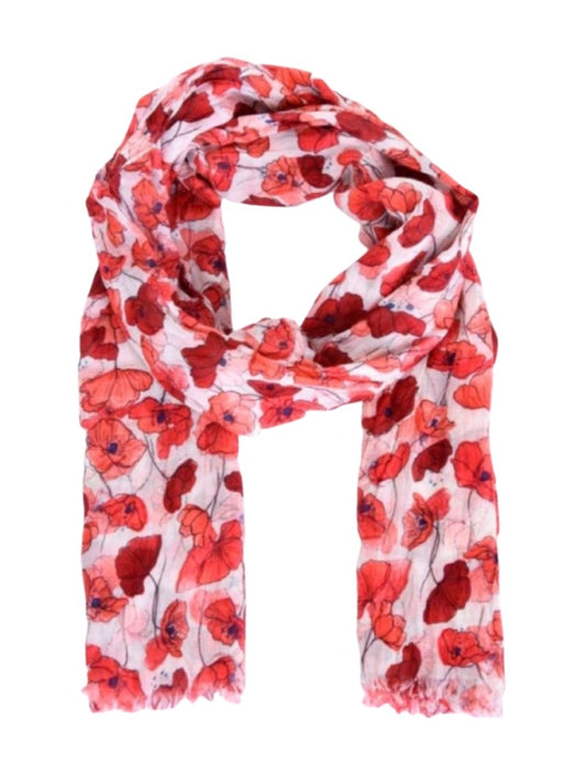 Palme Poppy Print Cotton Scarf -  Red