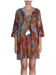 Palme Embroidered Printed Cotton Tunic L/XL - Rosewood