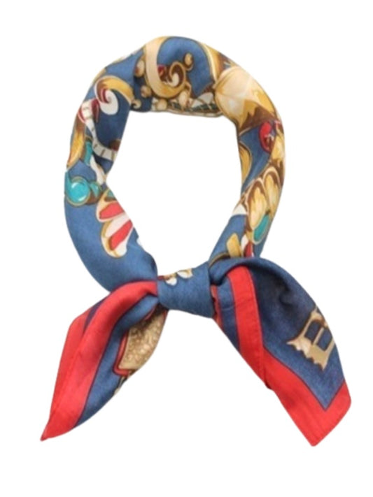 Palme Baroque Petite Scarf Soft Polyester Square - Dark Blue