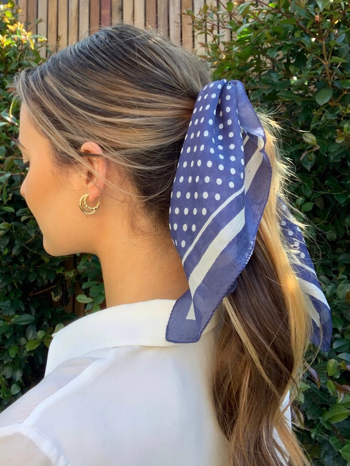 Silk Neck & Hair Tie - Navy Dots