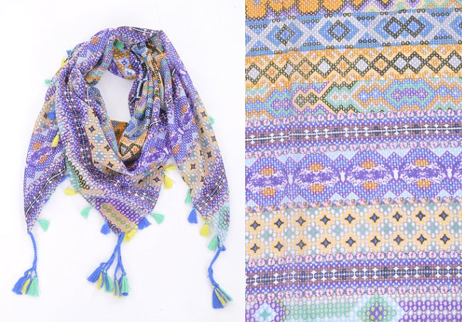 BRAZILIAN WEAVING EFFECT POLYESTER SQUARE SCARF - LILAS FONCE - Cinnamon Creations