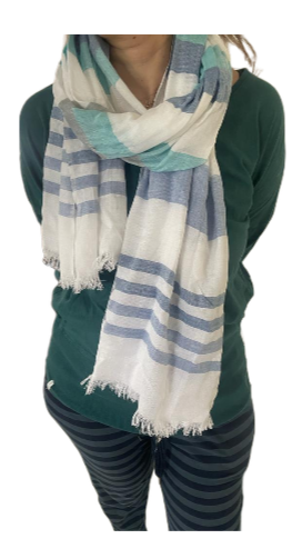 Blue Striped Viscose ,Yarn dyed Scarf - Cinnamon Creations