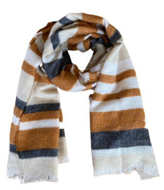 Brown, White and Grey Striped Scarf - Cinnamon Creations