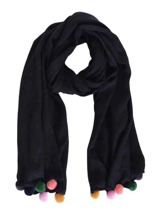 Multicolour Pom Pom Soft Scarf - Black