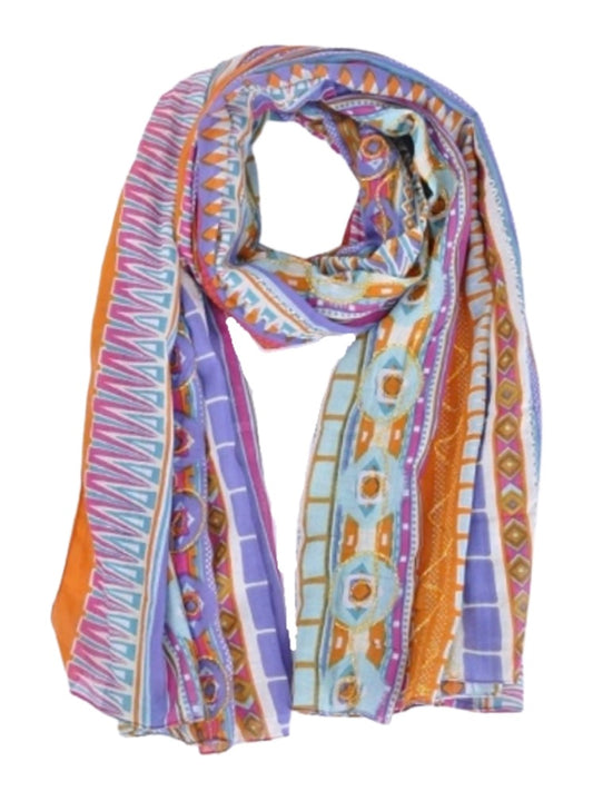 Palme Cotton Geometric Embroidery Scarf - Orange/Purple
