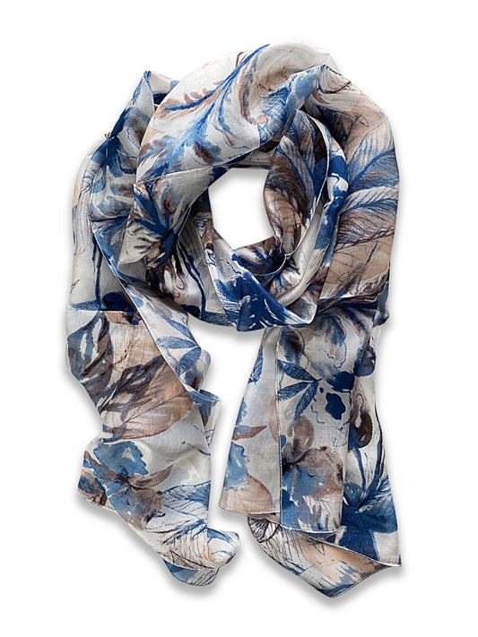 Silk Scarf - Nude/Blue