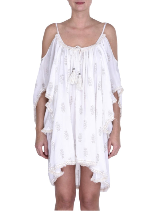 Palme Viscose Crepe Top Block Print - White