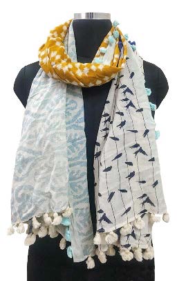 Cotton Blue and Yellow Patterned Scarf - Cinnamon Creations