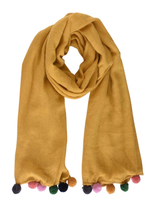 Multicolour Pom Pom Soft Scarf - Mustard