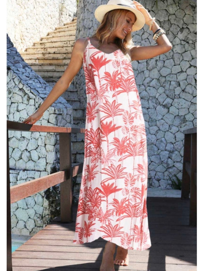 Palme Printed Viscose Dress - Coral