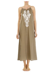 Palme Long Cotton Embroidered Dress - Brown
