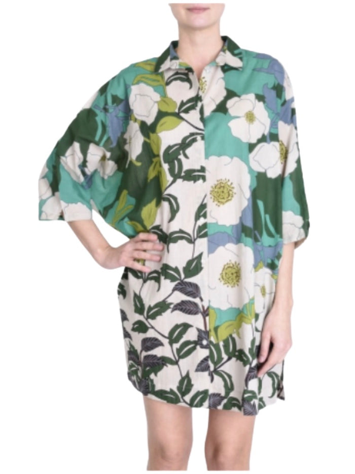 Palme Cotton Oversize Flower Shirt - Dark Green