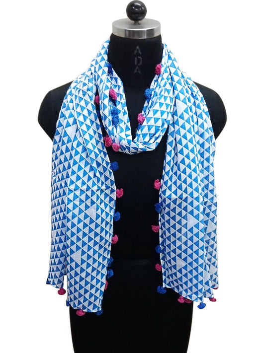 Triangle Pom Pom Scarf - Blue
