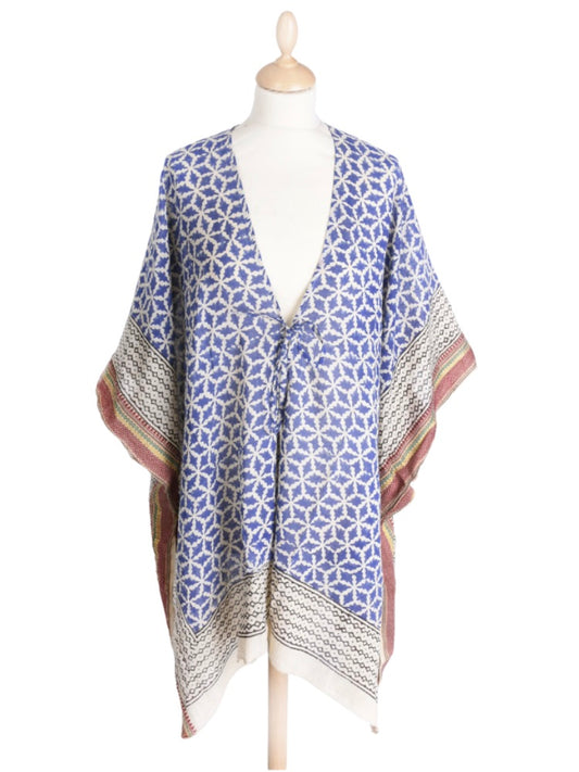 Palme Block Print Cotton Kimono - Blue