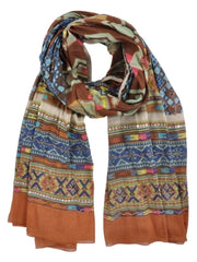 Palme Cotton Embroidered Scarf - Brown