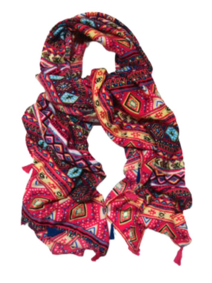 Soft Touch Aztec Scarf - RED MULTI