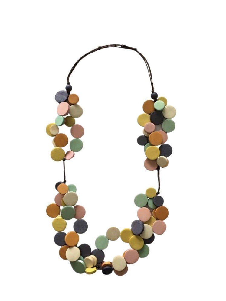 Whimsical and Layered Wooden Beaded Necklace N6-3650X