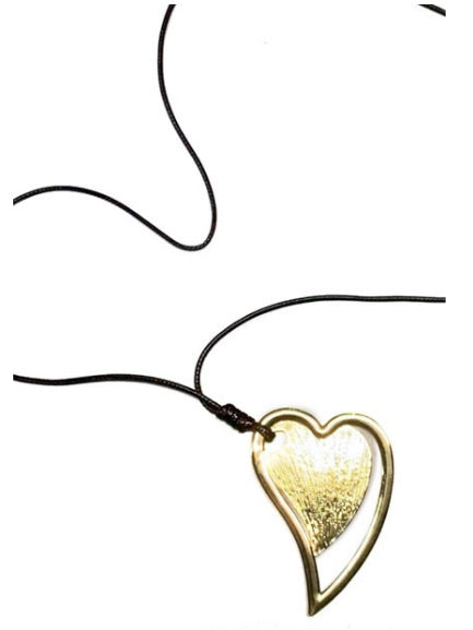 Gold Heart Pendent On Black Cord
