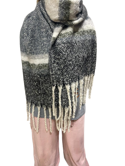 Soft Blanket Winter Scarf - Black and Grey