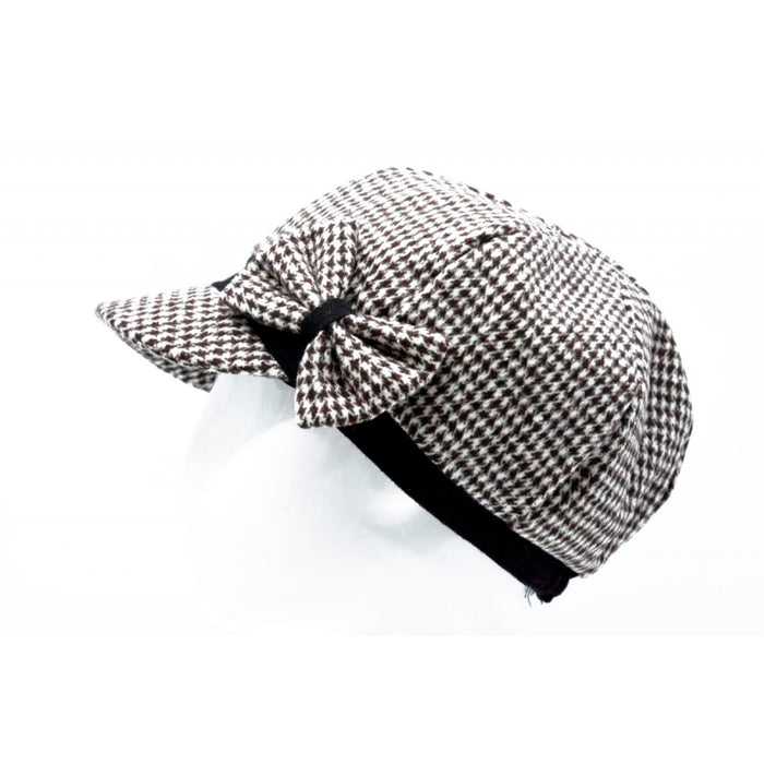 Marron Clair Gavroche Cap With Houndstooth Motif