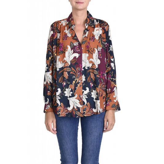 Marron Fonce Viscose Printed Shirt