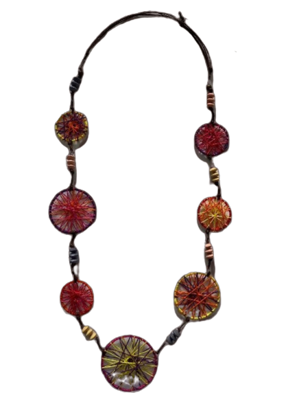 Embroidered Circles Beaded Necklace N14-298XY