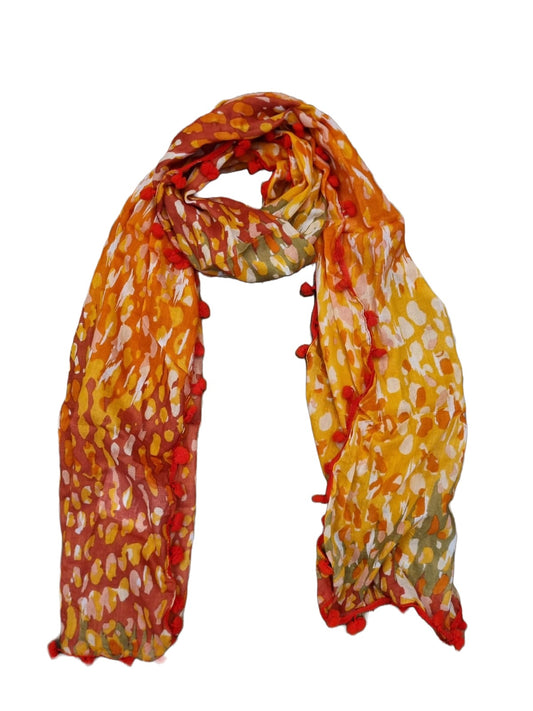 Pom Pom Splash Cotton Scarf - Orange