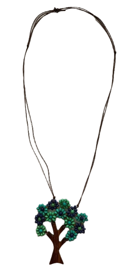 Tree of Life Floral Leafs Wooden Pendant Necklace N6-6036