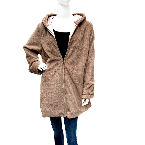 Faux Fur Free Size Long Length Zipped Coat Ph220510