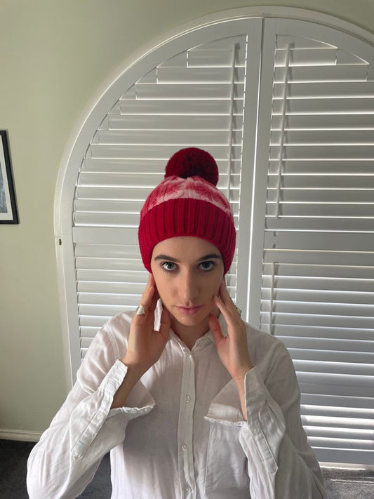 TYE DYE POM BEANIE - RED