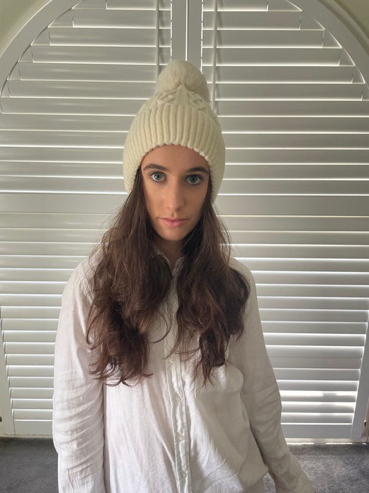 WINTER KNITTED FLEECE BEANIE - IVORY