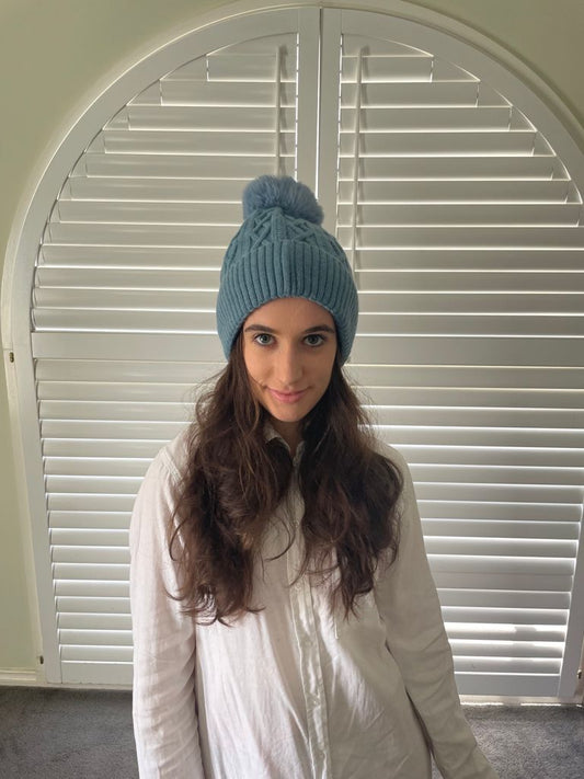 WINTER POM POM BEANIE - STEEL BLUE