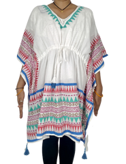 White , red, green and Blue Patterned Kaftan