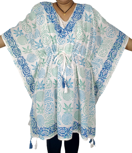 White and Blue Patterned Kaftan