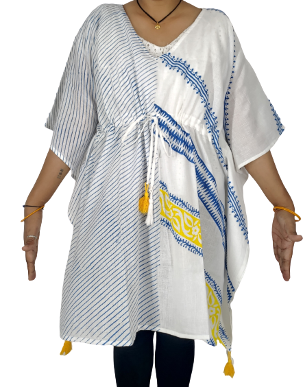 White Kaftan with Blue stripes