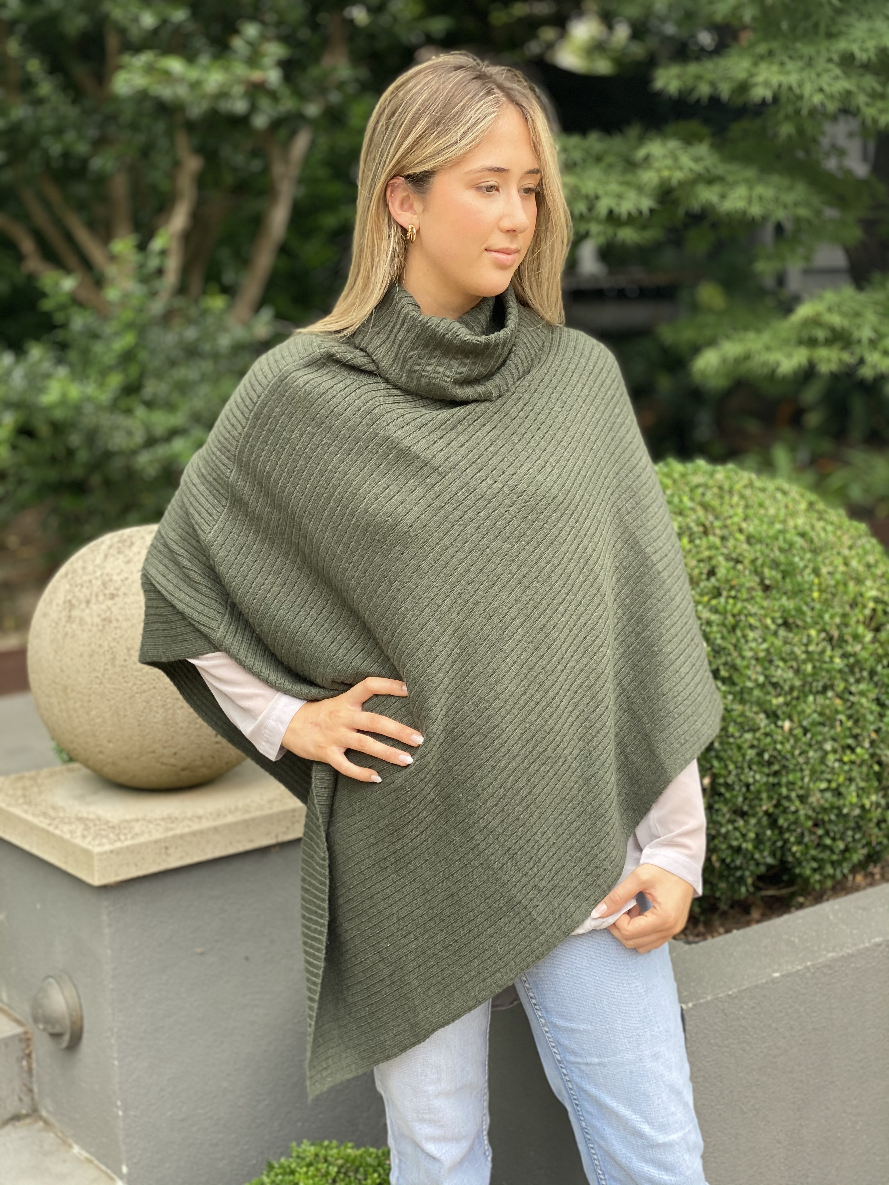 Olive green poncho sweater best sale