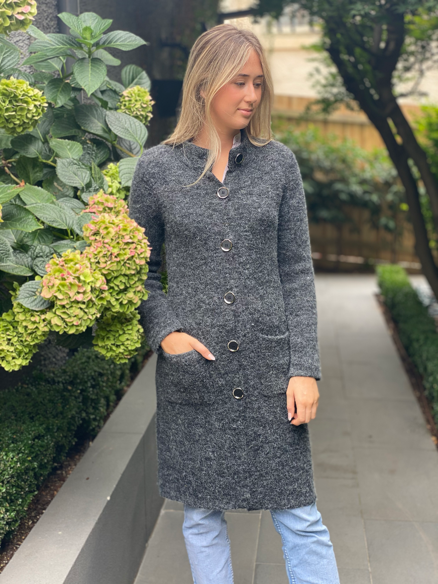 Button Up Wool Coat - Charcoal