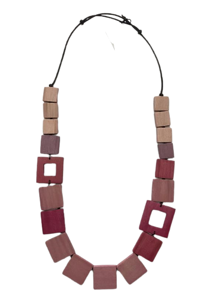 Chunky Squares Wooden Beaded Necklace N6-6133JU