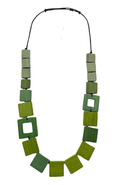Square Wooden Beaded Necklace N6-6133F