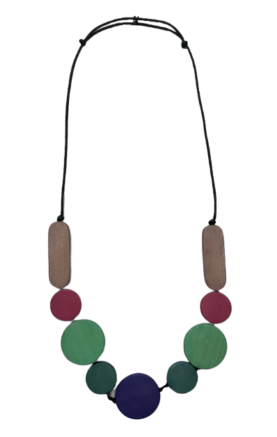 Rectangle and Circles Wooden Beaded Necklace N6-6194