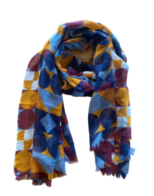 Patterned Scarf - Blue/Orange Print - CinnamonCreations