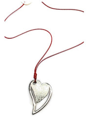 Silver Heart Shaped Pendent Necklace on Red Cord