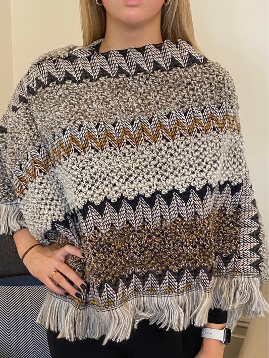 Poncho Shaggy Knit - Khaki