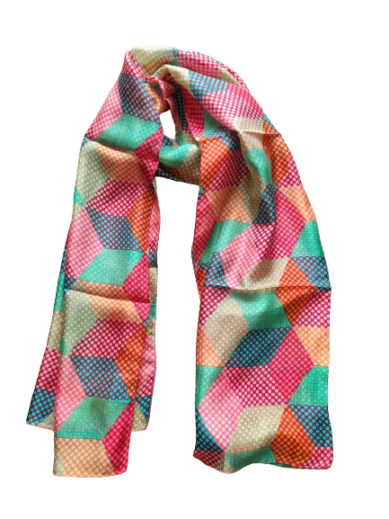 Pink and Blue Patterned Silk Scarf - CinnamonCreations