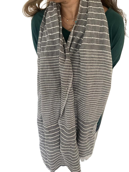 Grey Glitter Effect , Cotton Yarn Dyed Scarf