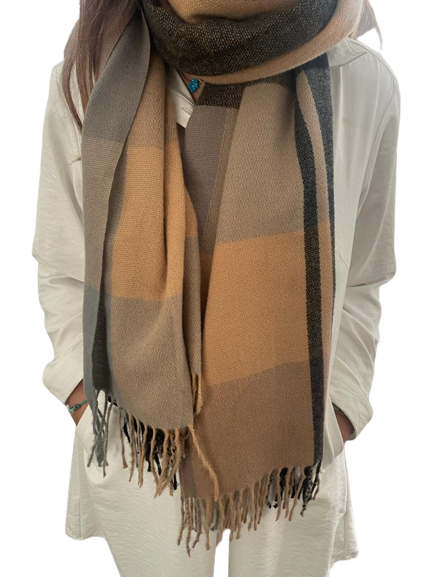 Soft Winter Scarf - Camel and Grey