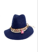 STRAW TRAVELER HAT WITH BAND - Navy